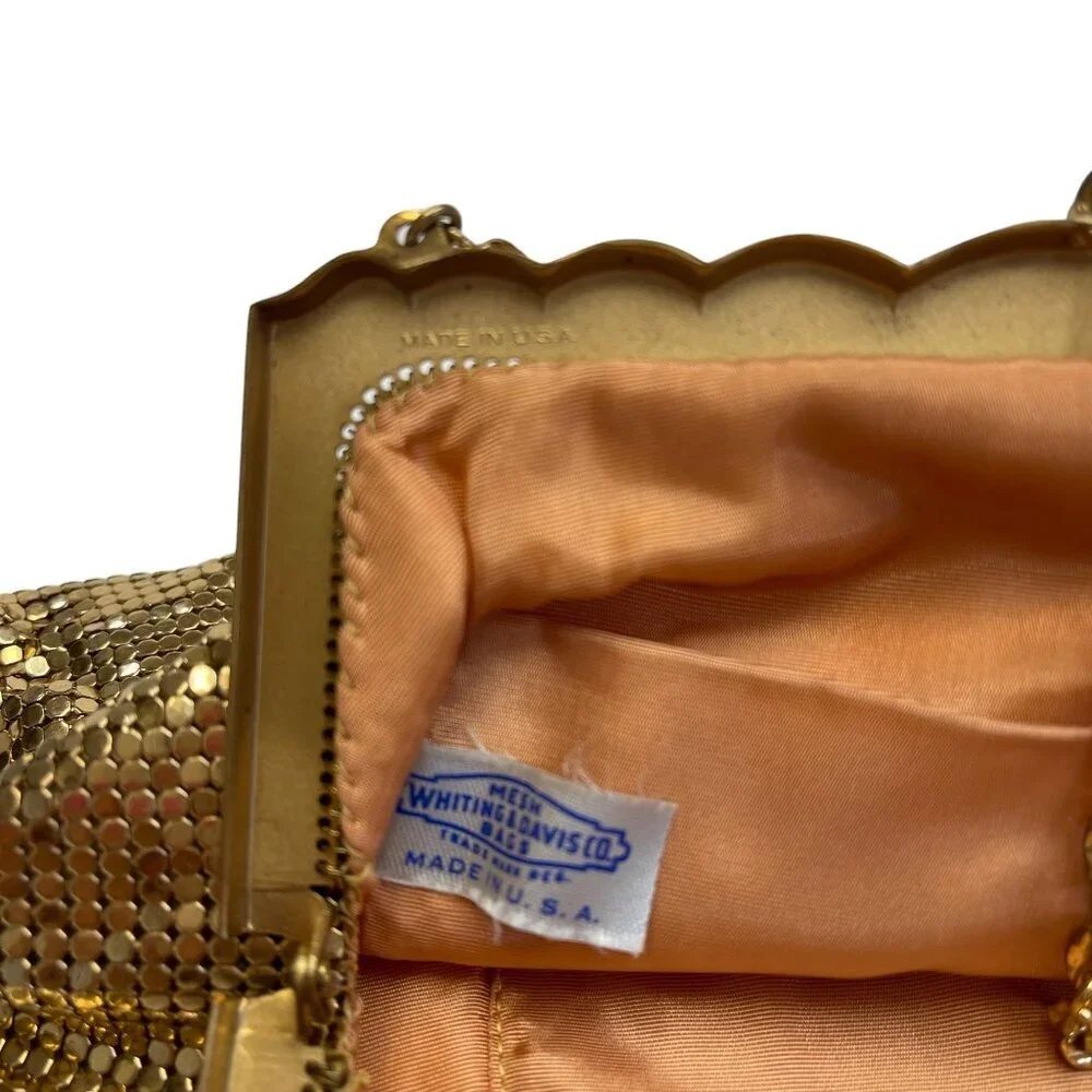 Vintage 10 Inch Whiting & Davis Co Gold Tone Metal Mesh Evening Clutch Purse Bag - Picture 5 of 8